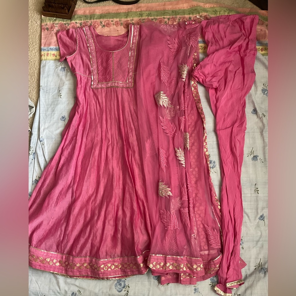 Pink Embroidered Salwar with Gold Accents